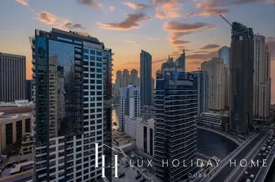 a view of a city skyline with buildings at LUX The Marina View Suite 3 in Dubai
