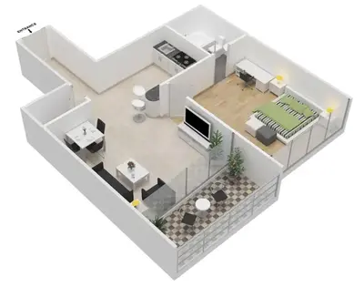a rendering of a floor plan of a house at LUX The Marina View Suite 3 in Dubai
