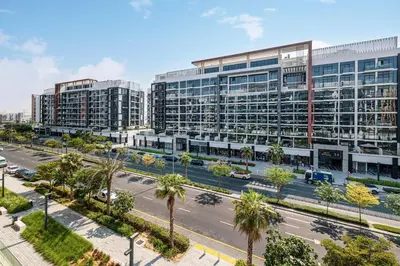 an aerial view of a city with tall buildings at Daniels Studio at Meydan with Community View in Dubai