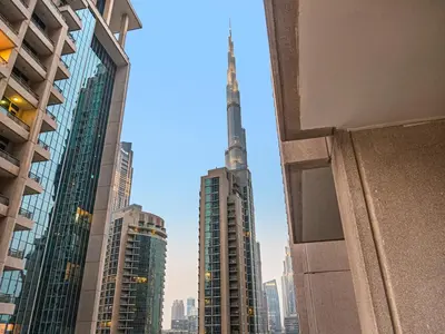 a view of the burj khalifa from the tallest building in the world at Cozy 1BR Downtown Burj View in Dubai