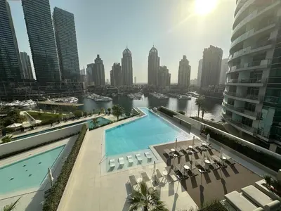 a view of a swimming pool in a city at Luxury 1Bed at LIV Marina Stunning Marina Views in Dubai