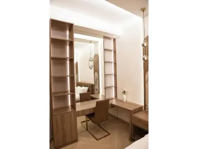 a rendering of a bathroom with a vanity and a mirror at The bahar bloom stay in Dubai