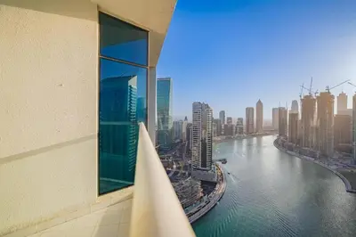 a view of a river from a building at Canal Bliss Studio- DAMAC Maison Prive in Dubai