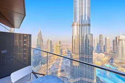 a view of a city from the top of a skyscraper at Premium 5 bedroom penthouse opposite Burj Khalifa in Dubai