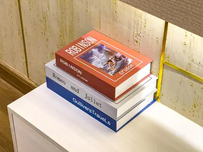 a stack of books sitting on top of a table at Elegant Oasis - 15 min to Burj Khalifa and Aiport - 1 BDR - 4 pax in Dubai
