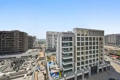 an aerial view of a city with tall buildings at Estudio Rimal en Dubái por beBalmy in Dubai