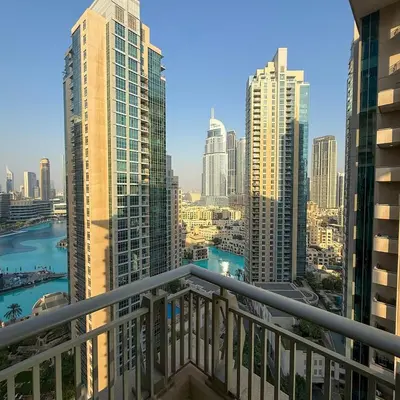 a view of a city skyline with tall buildings at Luxury Family Friendly Apartment - Full Burj Khalifa & Fountain Views in Dubai