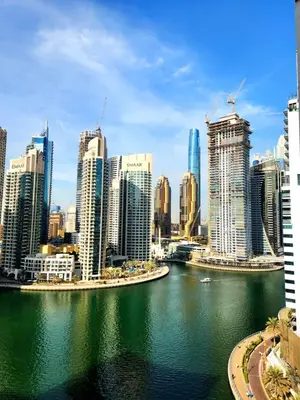 a view of a city with a river and buildings at Marina Residence tower A in Dubai