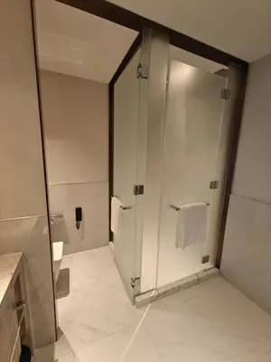a bathroom with a walk in shower and a toilet at Address Point Tower 2 in Dubai