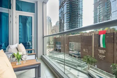 a balcony with a view of a city at Frank Porter - Torch Tower Marina in Dubai