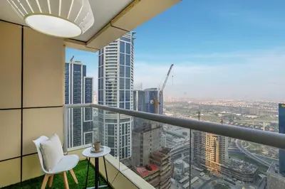 an apartment balcony with a view of a city at Luxury Condo 3 BR in Dubai Marina Sulafa 4004 in Dubai
