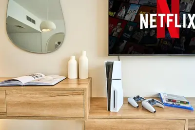 a table with a mirror on top of a dresser at Luxury 1BR Downtown Modern Urban Stay in Dubai