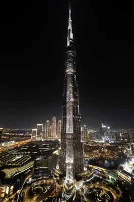 a view of the shibuya tower at night at 3BR Direct Access to Dubai Mall and Burj Khalifa in Dubai