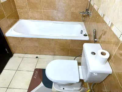 a bathroom with a toilet and a bath tub at Dubai gate 1 in Dubai