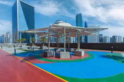 a view of the city from the rooftop of a building at Spacious apt City view Gym and pool in Dubai