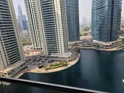 an aerial view of a city with tall buildings at Click Stay - JLT - Entire Studio & Balcony Lakes view Apartment -HW in Dubai