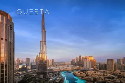 a view of a city with the worlds tallest building at Grande Tower by Emaar - Burj Khalifa and Fountain Views, Downtown Dubai in Dubai