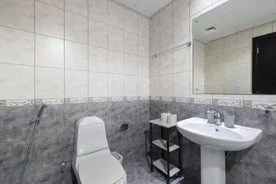 a bathroom with a toilet and a sink at Luxury Marina Views Near Mall & Beach, with Gym, Swimming Pool & Car Park in Dubai