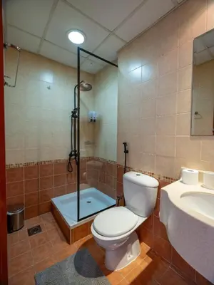 a bathroom with a toilet and a shower and a sink at Wonderful 2bd with full marina view HIGH FLOOR in Dubai