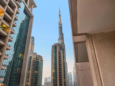 a view of the burj khalifa from the tallest building in the world at Central Downtown 1BR - Walk to Dubai Mall in Dubai