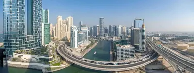 an aerial view of a city with tall buildings at Frank Porter - 5242 Emaar Tower in Dubai