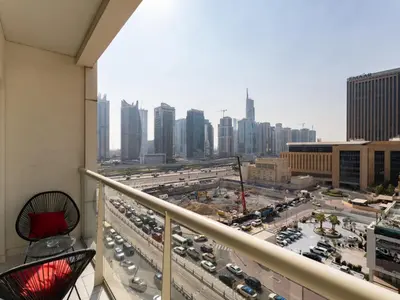 a view of a city skyline from a balcony at Prime Luxe 1BR w SofaBed -Sleeps 4 - In Marina View in Dubai