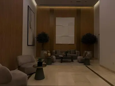 a living room with couches and tables in a room at Ultra Modern Downtown Residence Steps Away from Burj Khalifa and Dubai Mall in Dubai