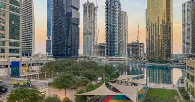 a view of a city with tall buildings at Lake View 1BHK in JLT Next to Metro in Dubai