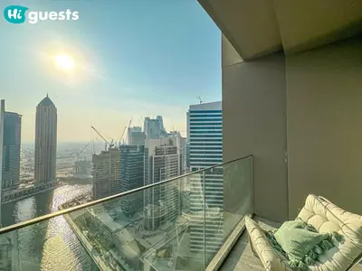 a balcony of a building with a view of a city at HiGuests - High Rise Studio Haven in Business Bay in Dubai