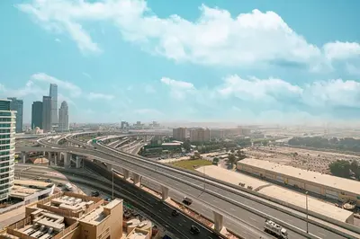 a view of a highway in a city with buildings at Luxury 3 BHK in Dubai Marina DEC 1402 T2 in Dubai
