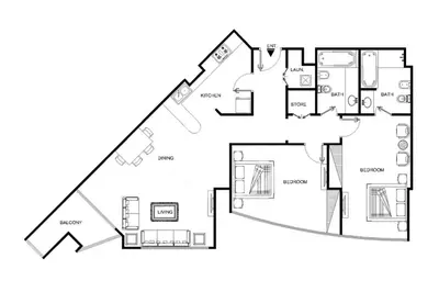a black and white floor plan of a house at LUX The Dubai Marina View Suite 3 in Dubai
