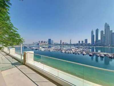 a view of a harbor with boats in the water at Vacationer l Stunning 1 Bed l Sea View l Private Beach Access in Dubai