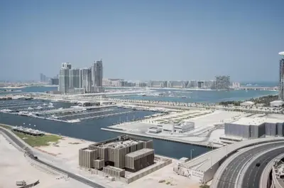 an aerial view of a harbor in a city at Prime Location - Dubai Marina 1br - King Size Bed in Dubai