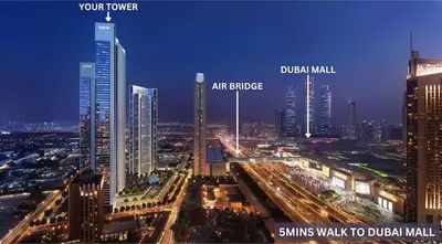 a view of a city at night with buildings at 4-BR Luxury Retreat with Iconic Burj Khalifa View in Dubai
