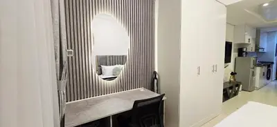 a bathroom with a sink and a mirror on the wall at Studio in JLT near Metro - Close to Marina, JBR in Dubai