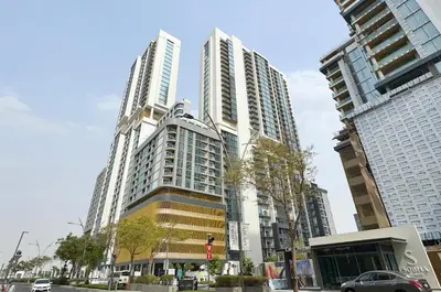 a group of tall buildings in a city at STAY BY LATINEM Luxury 1BR Holiday Home CC 0302 Near Burj Khalifa in Dubai