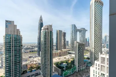 a view of a city with tall buildings at Rustic Retreat in Standpoint, Heart of Downtown in Dubai