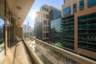 a view from the balcony of a building at Nivis find- Bay square -1 BHK in Dubai