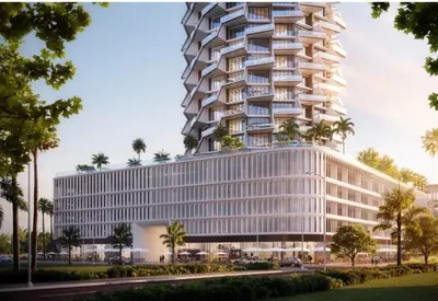 an artist rendering of a tall white building at The Royale Beige Jacuzzi Suite 36 2-4 I JVC I Dar Oasis in Dubai