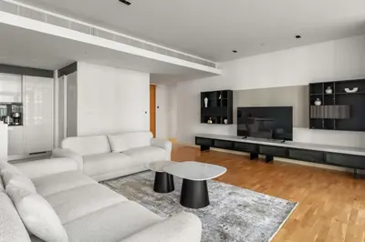 a living room with a couch and a table at Modern 2BDR in Bluewaters Beach&Pool in Dubai