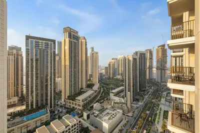an aerial view of a city with tall buildings at Extra Luxury High Floor Skyline View Stylish in Dubai