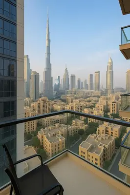 a view of the city from a building balcony at Burj Khalifa View 1BHK 5 people Downtown Dubai in Dubai