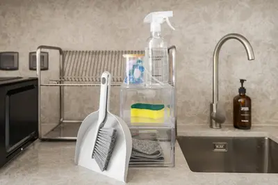 a kitchen counter with a toothbrush and a sink at 2.5BR Villa | PS5 & Private Pool | Near Dubai Mall in Dubai