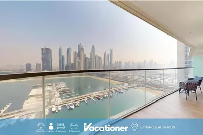 a view of a city skyline from a building at Vacationer l Stunning 2 Bed l Marina Skyline l Beach Access in Dubai