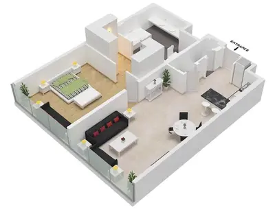 a model of a living room with furniture at LUX Iconic Views at The Palm Tower Suite 6 in Dubai