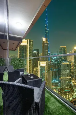 a room with a view of a city skyline at Burj Khalifa View II Luxury HIGH Floor whith Pool&Spa in Dubai