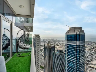 a view of a city from the top of a building at Aurora - 2BR Paramount Hotel Midtown Dubai, Skyline & Burj Khalifa View in Dubai