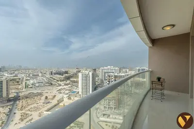 a view of a city from an office building at Vogue Arjan Siraj Tower near Miracle Garden and Dubai Hills Mall, One Bedroom Apartment with Large Balcony and City View, Access to all Amenities in Dubai