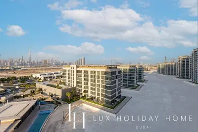 a view from the roof of a building at LUX The Burj Khalifa Lagoon View Suite 5 in Dubai
