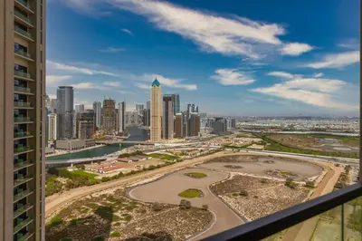 a view of a city from a building at 3 bedroom 51st floor Panoramic ocean views in Dubai